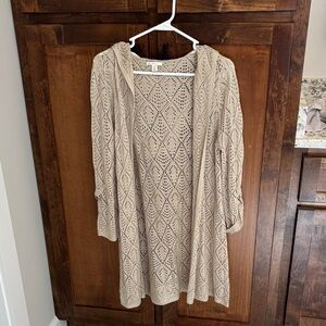 Beige Knit Hooded Cardigan